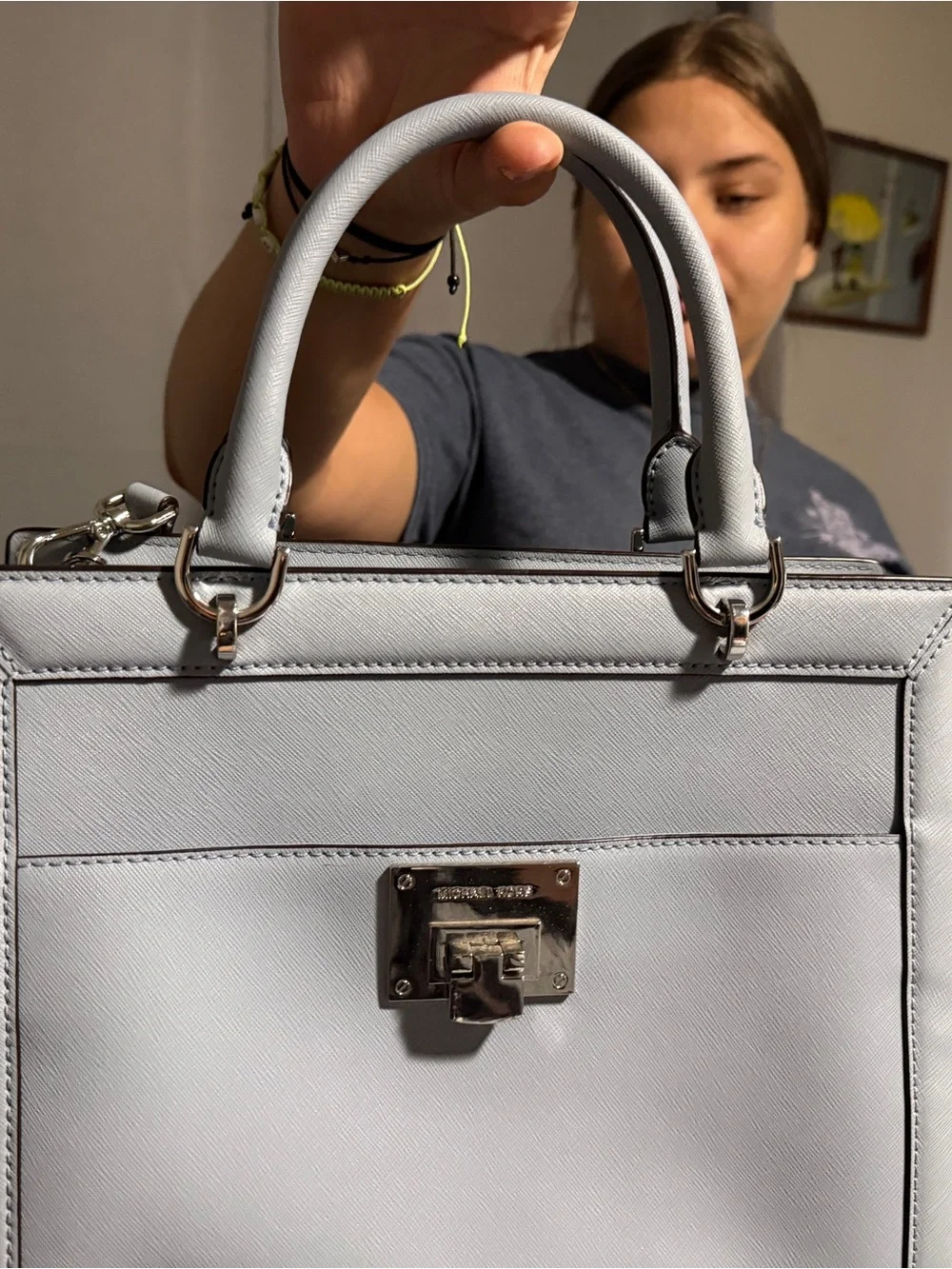 Light Blue Women’s Structured Satchel Shoulder Bag-Michael Kors